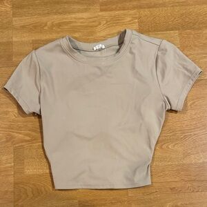 Garage Taupe Short Sleeve Cropped Tee With Open Back ADJUSTABLE